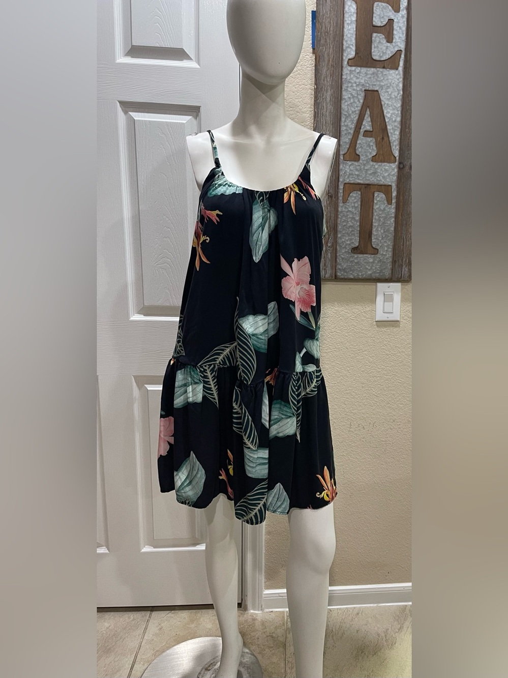 Malai Mirage Tropical Tiered Mini Sundress Cami Coverup Size Large